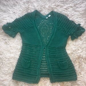 Lovely Moth Emerald Green Linen Crochet Cardigan
